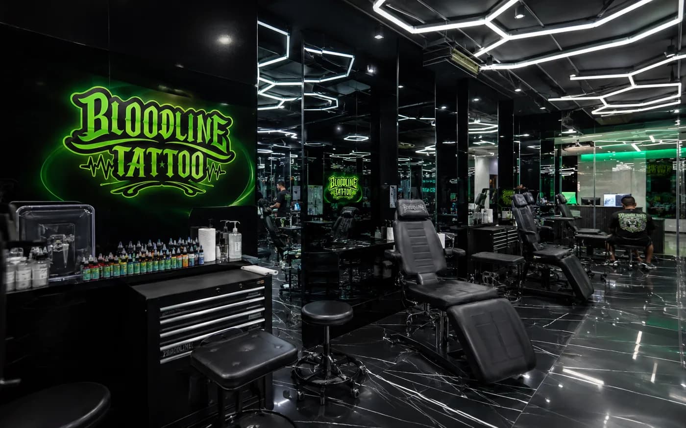 Tattoo studio interior in Phuket showing an appointment only setup